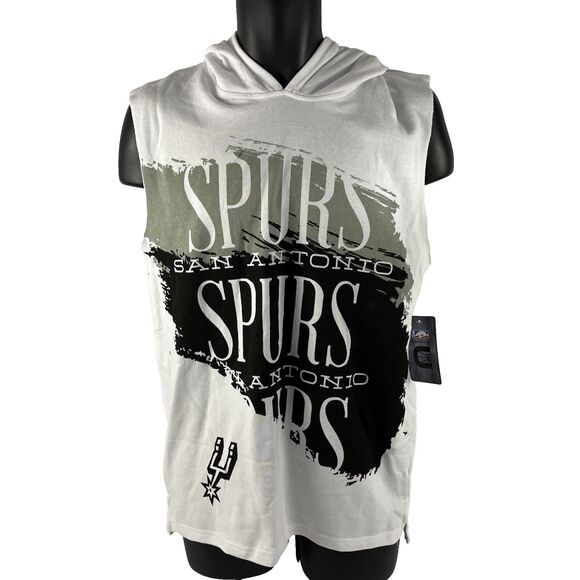 New Mens Unk San Antonio Spurs Cutoff Tank Hoodie Sz S NWT White NBA - Picture 1 of 7